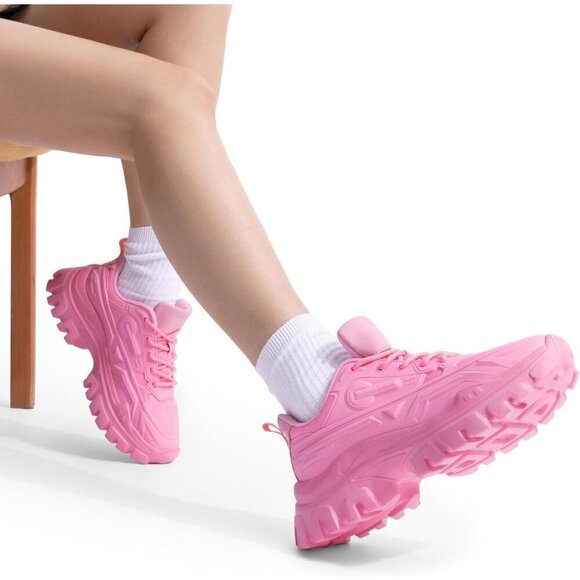 Women Chunky Fashion Sneakers Bold Lace-Up Comfortable Sneakers - Picture 7 of 8